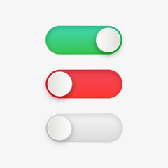 Fototapeta premium On Off toggle switch buttons, yes or no with switch slider in modern toggle, green and red switchers for user interface, apps and website 