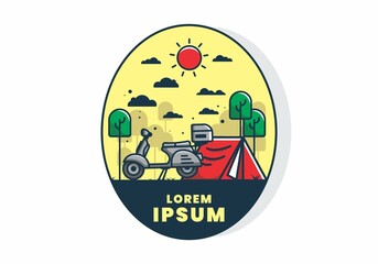 Camping with scooter flat illustration