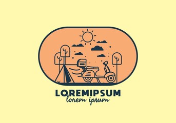 Camping with scooter flat illustration