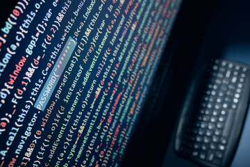 Cyber security threat. Computer screen with programming code. Internet and network security....