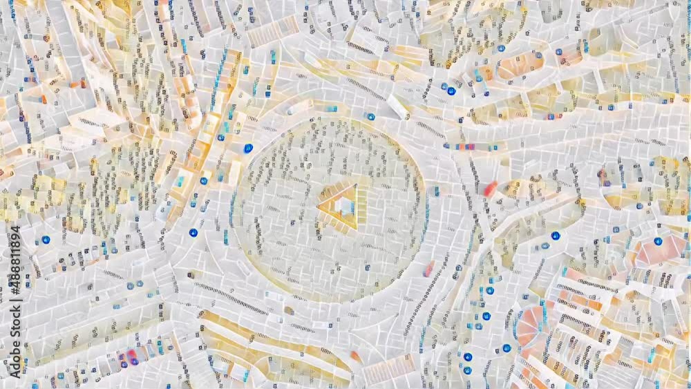 Poster unusual and unique map animation of aerial timelapse of traffic around roundabout. digital art conce