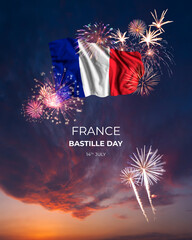 Fireworks and flag of France