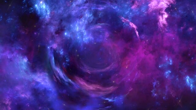 Rotating space time dream vortex in purple violet nebula clouds
