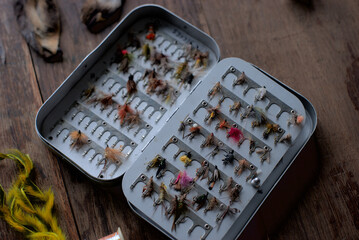 fishing fly storage box and tying materials