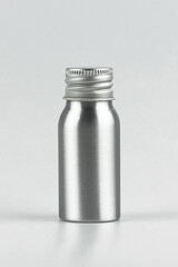 unbranded aluminium metal bottle vertical template copy space. aluminium metal bottle isolated for...