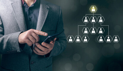 hierarchy of people. illustration. man tapping on the screen