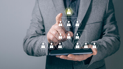 hierarchy of people. illustration. man tapping on the screen