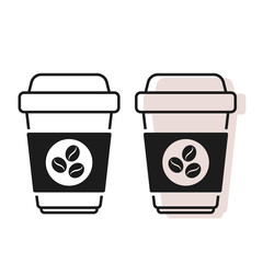 Paper coffee cup set, lined art. Isolated vector icon. Modern, flat design of beverage package.