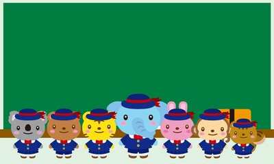 動物たちの幼稚園と黒板