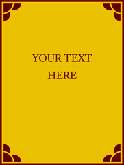 Vector border frame. Red golden yellow background or book page. Simple rectangular billboard, poster, plaque, signboard, sticker, or label 
