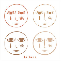 Illustration of Moon Faces in different graphic styles earth colors