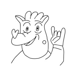 A fun man or a dog with a hand gesture rock