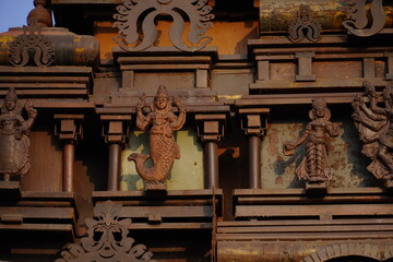 Fototapeta na wymiar Gods on Meenakshi Temple or Minakshi-Sundareshwara Temple, Madurai, Tamil Nadu - South India