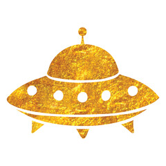 Hand drawn gold foil texture icon Flying saucer