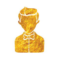 Hand drawn gold foil texture icon Waiter avatar