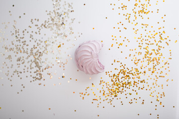 Delicious marshmallows on a white background with a bright decor