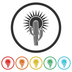 Cactus and sun ring icon, color set