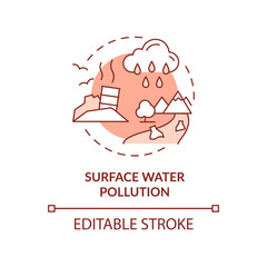 Surface water pollution terracotta concept icon. Damaged ecosystem abstract idea thin line illustration. Isolated outline drawing. Editable stroke. Arial, Myriad Pro-Bold fonts used