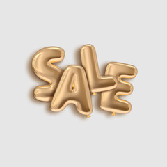 Sale typography gold glossy balloon style illustration rendered image