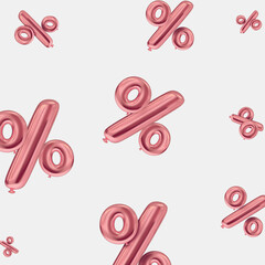 Red and shiny percentage balloons fall down and floating on the white background