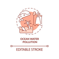 Ocean water pollution terracotta concept icon. Damaged ecosystem abstract idea thin line illustration. Water contamination. Isolated outline drawing. Editable stroke. Arial, Myriad Pro-Bold fonts used