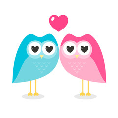 Two cute owls in love