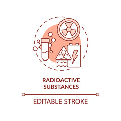 Radioactive substances terracotta concept icon. Radiological contamination abstract idea thin line illustration. Isolated outline drawing. Editable stroke. Arial, Myriad Pro-Bold fonts used