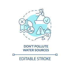 Dont pollute water sources turquoise concept icon. Litter prevention abstract idea thin line illustration. Hazardous waste. Isolated outline drawing. Editable stroke. Arial, Myriad Pro-Bold fonts used