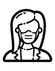 Woman In Medical Mask Flat Icon Isolated On White Background