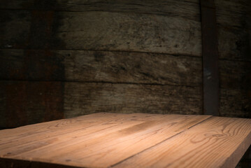 background of barrel and worn old table of wood