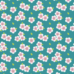 Floral pattern in flat style with pencil texture on a turquoise background 
