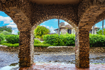 ancient arch built of stone in the village