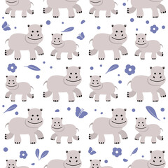 Africa Animal Childish Pattern Hippopotamus Zoo
