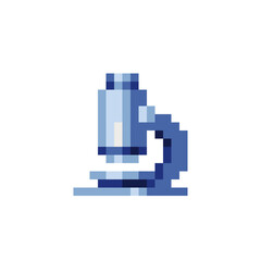 Microscope pixel art icon. Isolated vector flat illustration. Biology science education medical. Design for stickers, logo and mobile app. Game assets 8-bit sprite. Laboratory equipment.