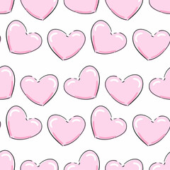 Hand drawn Heart pink background seamless pattern vector