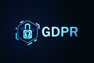 General data protection regulation concept. Security lock digital hologram illustration. 3d rendering.