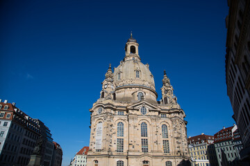 Fototapeta premium Frauenkirche of Dresden, blue sky, east