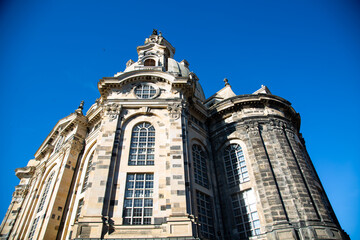 Frauenkirche of Dresden, blue sky, east