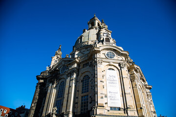 Fototapeta premium Frauenkirche of Dresden, blue sky, east
