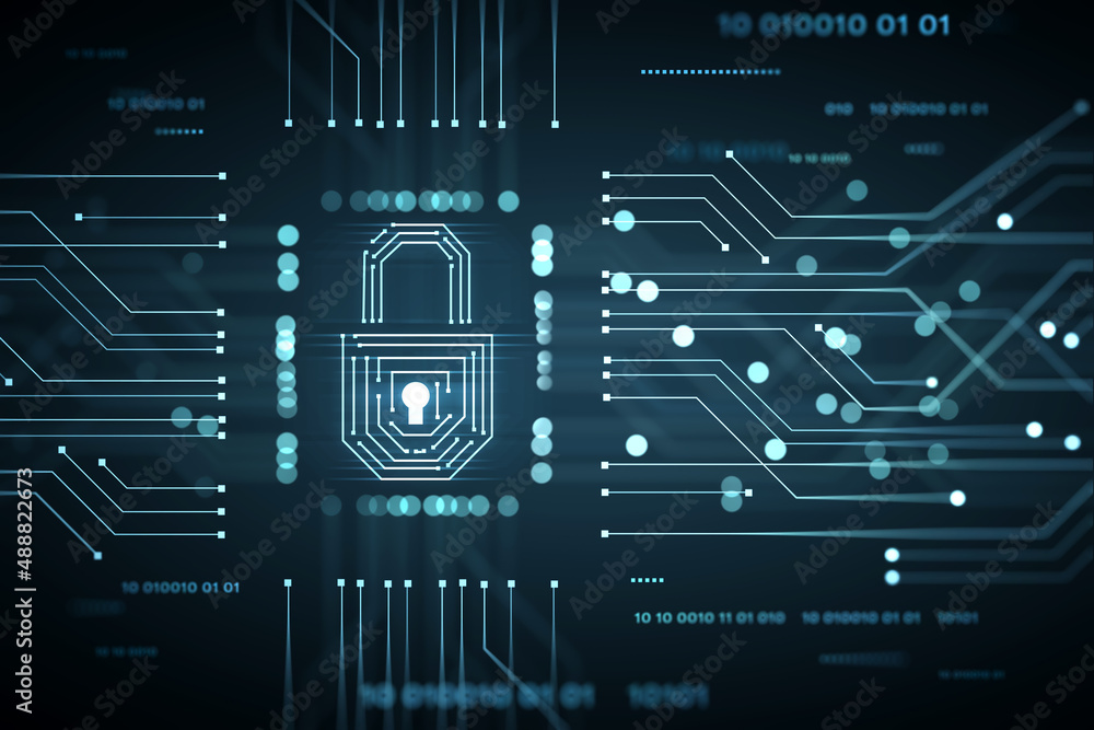 Poster lock security data technology protection concept illustration. 3d rendering