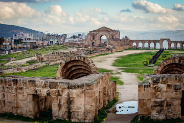 Roman ruins in Jerash town in Jordan