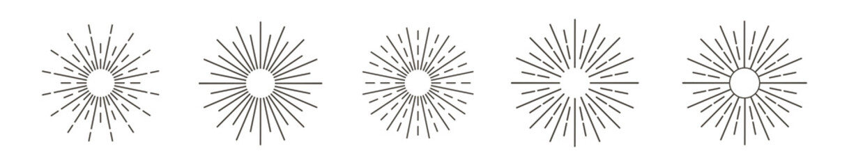 Obraz premium Sun rays icon, shine and burst line