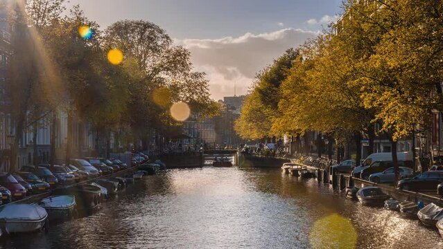 Day Time Lapse with clouds and boats in Amsterdam, The Netherlands
