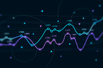 Forex chart and graph hologram illustration. Business and invest concept. 3d rendering