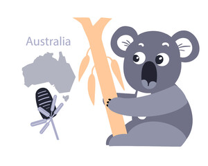 Cute decorative koala. Animals of Australia. Scandinavian hand drawn vector illustration. Minimalistic geometric icon. Baby print for nursery.