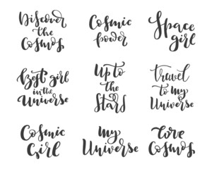 Hand drawn cosmic lettering quotes collection in white background