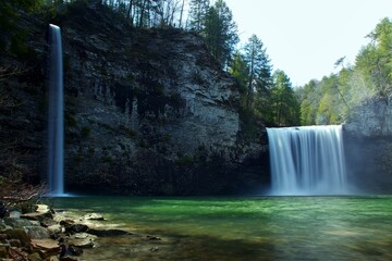 Cane creek falls & rockhouse falls at Fall creek falls state park Tennessee during early spring - obrazy, fototapety, plakaty