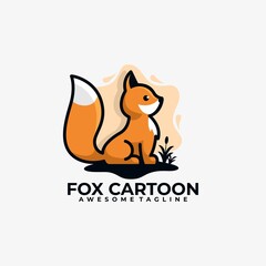 Fox cartoon logo design illustration vector