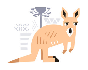 Cute decorative kangaroo. Animals of Australia. Scandinavian hand drawn vector illustration. Minimalistic geometric icon. Baby print for nursery.