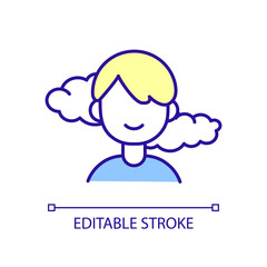 Child wellbeing RGB color icon. Positive mindset for kid. Childhood wellness. Cognitive development. Isolated vector illustration. Simple filled line drawing. Editable stroke. Arial font used